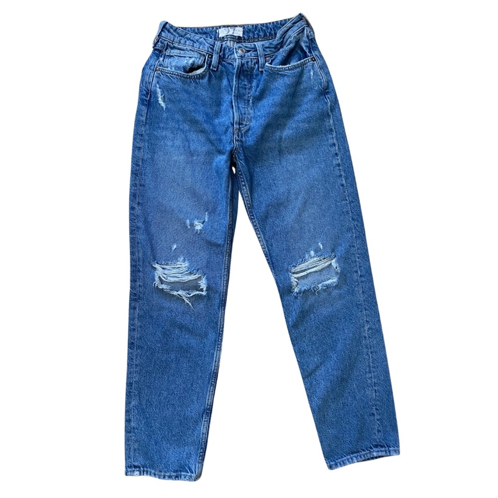 We The Free People Mid Rise Button Fly Distressed Jeans Size 27 Cotton Blend